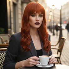 Mg Dalgalı Kısa Perçemli Fiber Sentetik Peruk / Bakır