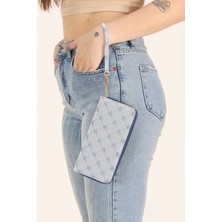 Clodi Bebe Mavisi Desenli Fermuarlı Bilek Askılı Kadın Cüzdan