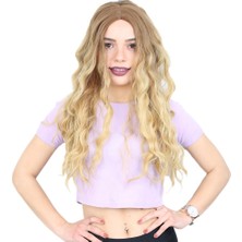 Mg Su Dalgası Uzun Perçemsiz Fiber Sentetik Peruk / Kumral / Sarı Ombreli