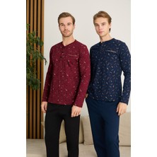 Nightlove Erkek Muz Yaka Uzun Kollu Pijama Takımı