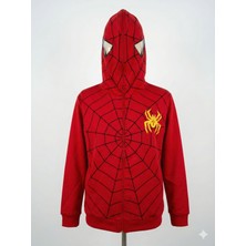 Lavinya Örümcek Adam Kırmızı Kapüşonlu Hırka Denim Kumaşlı Uzun Kollu Düz Desenli Erkek Çocuk