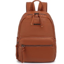 Hüvendo Barcelona Orta Boy Çok Cepli Yumuşak Tasarım Spor ve Günlük Kadın Sırt Çantası Taba