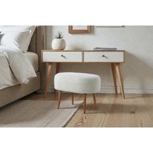 FRAMGAN Teddy Ahşap Ayaklı Oval Puf – Makyaj Masası Pufu - Dekoratif Ayak Uzatma Pufu - Orta Sehpa Pufu