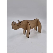 10 Adet Ahşap 3D Hayvanlar Gergedan Boyama Okul Dıy Etkinlik Aktivite Sanat 15 cm