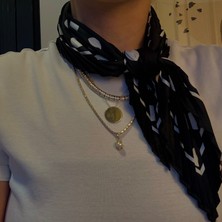 Junsui Accessories Siyah Beyaz Puantiyeli Fular