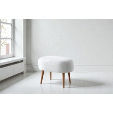 FRAMGAN Teddy Ahşap Ayaklı Oval Puf – Makyaj Masası Pufu - Dekoratif Ayak Uzatma Pufu - Orta Sehpa Pufu