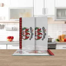 Decovetro Cam Sunum Servis Tabağı 3'lü Dikdörtgen Set Yılbaşı Gnome Cüce Desenli