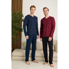 Nightlove Erkek V Yaka Uzun Kollu Pijama Takımı