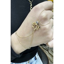 Şamlı Erdoğan 14 Ayar Altın Lotus Çiçeği Tek Taş Detay Şahmeran