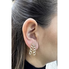 Şamlı Erdoğan 14 Ayar Altın Gurmet Zincir Taş Detay Vidalı Küpe