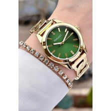 Ferrucci Kadranı Yeşil Gold Renk Çelik Kadın Kol Saati+Bileklik Hediyeli