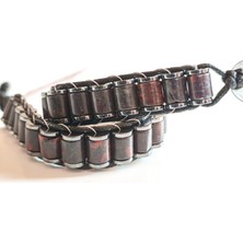 Kan Taşı Doğal Taş Örme Erkek Bilekliği 6x5 mm