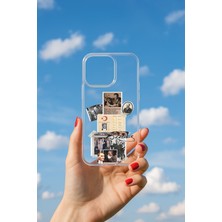Demina iPhone 15 Uyumlu Soyulmayan Nusuf Cüzdanı Kolaj Baskılı Şeffaf Yumuşak Kılıf