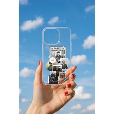 Demina iPhone 16E Uyumlu Soyulmayan Gazete Kolaj Baskılı Şeffaf Yumuşak Kılıf