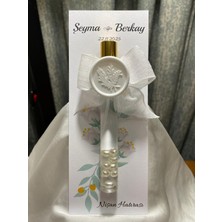 Kreax 50ADET Tasarım Kartlı Beyaz Mühür Kurdele ve Inci  Detaylı Gold Fısfıs Şişe Düğün Nişan Söz Hediyeliği Kolonya