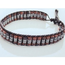 Obsidyen Doğal Taş Kahverengi Örme Erkek Bilekliği 4x2 mm