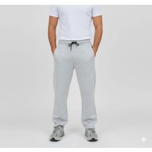 Erkek Üç Iplik Kışlık Pamuklu Ovarsize Bağcıklı Düz Paça Cepli Eşofman Altı Spor Rahat Model - Gri