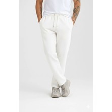 Erkek Üç Iplik Kışlık Pamuklu Ovarsize Bağcıklı Düz Paça Cepli Eşofman Altı Spor Rahat Model - Beyaz