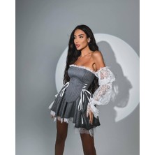 Lycra Lace & Striped Double Fabric Gipel Waterway Eyelet Detail Dress