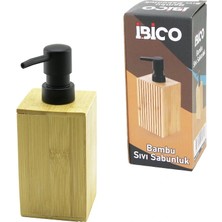 Shopwave Kare Ahşap Bambu Sıvı Sabunluk Siyah Plastik Pompa Çap: 7cm - Y: 11.5cm (5047)