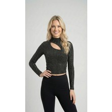 Sibel Günay Butik Pencere Detaylı Simli Buzzy Kumaş Likralı Hafif Şeffaf Bluz