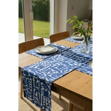 Viki Concept Geometrik Desenli Masa Seti – 6’lı Amerikan Servis ve 1 Runner - Modern Mavi Beyaz Desen