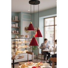 Luzarana Kuki 3 Lü Metal Gövde Bordo Renkli Avize Sarkıt Salon Mutfak Ofis Cafe Butik Avize