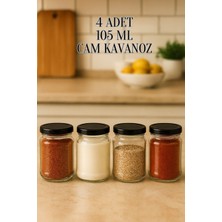 Rotanev 4 Adet 105 ml Baharatlık Mama Şekerleme Çok Amaçlı Metal Kapaklı 105 cc Şeffaf Kısa Cam Kavanoz