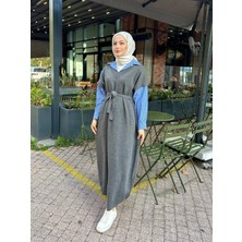 Miraydin Butik Poplin Detaylı Triko Elbise - Antrasit