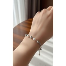 Hg.Aksesuar Kadın Inci ve Top Detaylı Çelik Bileklik