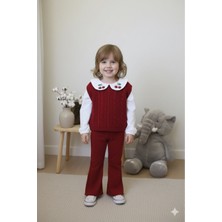 Pinico Yaka Detaylı Kiraz Nakışlı 2 Li Triko Takım