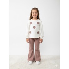 Çocuk Çiçek Nakışlı Ispanyol Paça 2'li Alt-Üst Takım