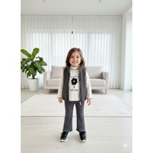 Fitilli Şişme Yelek Çiçek Baskılı Kız Çocuk Takım (Yelek, Bluz ve Pantolon)
