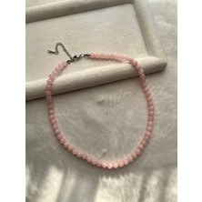 Pel Design Pembe Kuvars Taşı Çelik Aparat Kolye El Yapımı