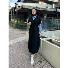 Miraydin Butik Poplin Detaylı Triko Elbise - Siyah