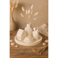 Akanart Studio Vernikli 5 Li Set Sarılan Sevgili Beton Kokulu Gül Taşı Çizgili Vazo Tealight Mumluk