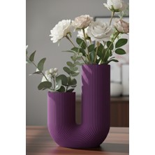 MEKTrend Çizgili U Kavis Dekoratif Vazo Mor (23X17CM)