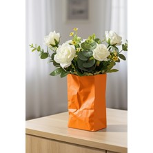 MEKTrend Kırışık Kağıt Tasarımlı Modern Dekoratif Vazo Turuncu (20X15CM)