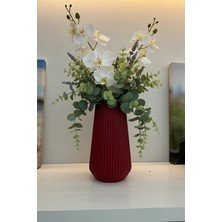 MEKTrend Çizgili Dekoratif Modern Vazo Kırmızı (24X14CM)