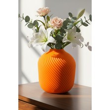 MEKTrend Spiral Çizgili Yuvarlak Dekoratif Vazo Turuncu (19X18,5CM)