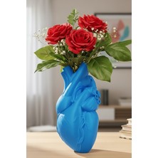 MEKTrend Gerçek Kalp Tasarımlı Dekoratif Saksı Vazo Mavi (22X13,5CM)