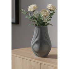MEKTrend Dikey Hatlı Zarif Çizgili Minimal Şık Vazo Gri (18X11CM)