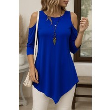 Equri Kadın Omuzlardan Açık Sıfır Yaka Asimetrik Kesim Detay Viskon Bluz