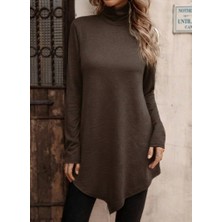 Nidam Butik Kadın Uzun Kollu Balıkçı Yaka Asimetrik Kesim Detaylı Yün Viskon Bluz