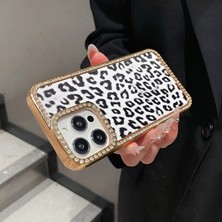KumOziShop iPhone 11 Pro Uyumlu Leopar Baskılı Deri Kenarları Taşlı Kılıf