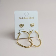 Cesicey Love Yazılı Kalpli Kadın 2 Çift Çelik Küpe