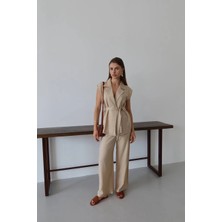 OEY Fashions Keten Yelek Pantolon Takım Bej Pt