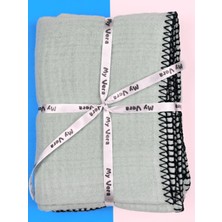 4 Katlı Müslin Bebek Battaniyesi - Çağla Yeşili - Çoban Dikiş Detaylı - % 100 Pamuklu