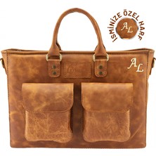 Değirmen Grup Isme Özel Askılı Cepli Evrak - Laptop Çantası - %100 Rainbow Deri - AC09002 - Camel