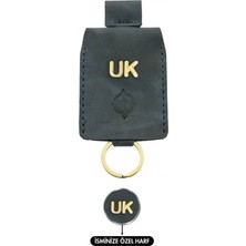 Değirmen Grup Isme Özel Çıtçıtlı Anahtarlık - % 100 Rainbow Deri - AG01001 - Lacivert